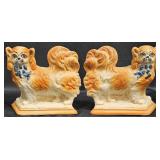 Antique Pair Staffordshire Pottery Pekinese Dogs