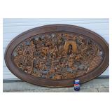 Vintage Hand-Carved Oval Wood Panel 50x30