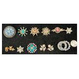 12 Vintage Rhinestone Fashion Brooch Pins