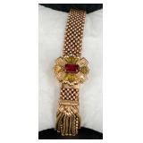 Antique Mesh Slide Bracelet w Stone & Tassel