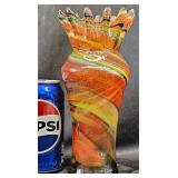 Hand-Blown Art Glass Vase w Flared Top