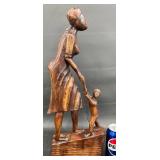 Hand-Carved Wooden Woman & Child Sculpture