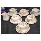 6 Fine China Tea Cups, Saucers & Creamer