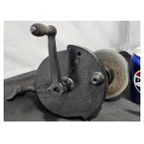 Vintage Hand-Crank Bench Grinder w Clamp - Works