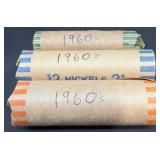 3 Rolled 1960's Coins - Dimes, Nickels & Quarters