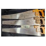 3 Disston D-8 Handsaws w Wooden Handles