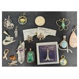 Pendants & Charms Lot w Sterling, GP & Gemstones