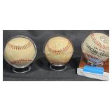 3 Baseballs w Case & Facsimile Sign