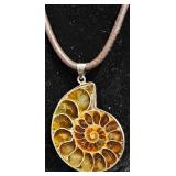 Fossilized Ammonite Shell Pendant Necklace