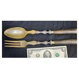 Antique French Salad Serving - Horn, Wood & Silver