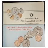 2 U.S. Unc Mint Coin Sets - 1988 & 1994
