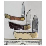 3 Folding Pocket Knives w Brass Ends