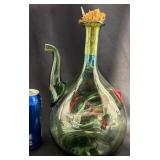Vntg Italian Green Glass Wine Decanter Hand-Blown