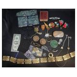 Vintage Jewelry, Purses, Belt, Button Covers