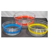 3 Color Striped Anchor Hocking Glass Bowls Set