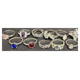 11 Costume Rings - Gemstones