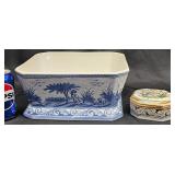 Portuguese Ceramics - Planter & Octagonal Lid Box