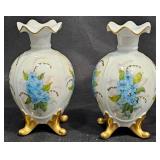 Pair Vintage Hand-Painted Footed Bud Vases
