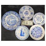 5 Blue & White Decorative Plates- Holland, England