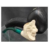 Meerschaum Lion-Head Tobacco Pipe w Case