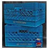 2 Sunshine Dairy Turquoise Plastic Milk Crates