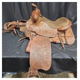 Vintage Bona Allen Stamped Tooled Leather Saddle