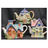 3 Ceramic Cottage Teapots - Thomas Kincade+
