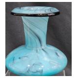 Hand-Blown Studio Art Glass Vase w Swirls