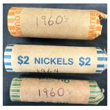 1960's Coin Rolls w Dimes, Nickels & Quarters
