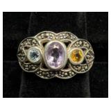 Sterling Silver Ring w Amethyst, Citrine & Topaz