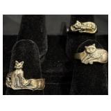 3 Fun Gold Plated & Sterling Cat Rings