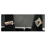 2 Sterling Silver Rings Sz 7 - Rubies & Garnet