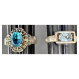 2 Sterling Rings w Blue Stones Sz 6
