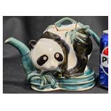Ceramic Panda Bear Teapot w Bamboo Design