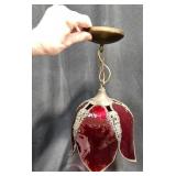 Antique Red Glass Tulip Hanging Lamp