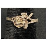 14KT Gold Ring w Rose & Leaf Design Sz 7.5