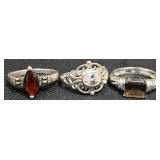 3 Sterling Silver Rings w Gemstones