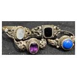 4 Sterling Silver Rings w Assorted Gemstones