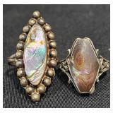 2 Sterling Rings w Abalone & Shell Inlays