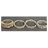 4 Silver Rings w Intricate Designs