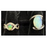 2 Sterling Silver Rings w Opal Stones