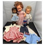 3 Vintage Dolls w Assorted Clothing