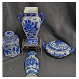 Blue & White Chinoiserie FloralCeramic Decor Lot