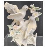 Porcelain Robins w Blossoms Figurine