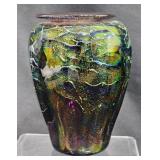 Hand-Blown Iridescent Art Glass Vase, Signed