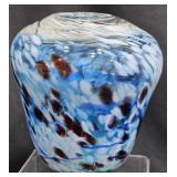 Hand-Blown Speckled Art Glass Vase, Signed