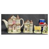 4 Piece Otagiri Houses - Teapot, Bank, S&P