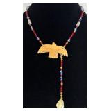 Beaded Necklace w Carved Bird Pendant & Shell