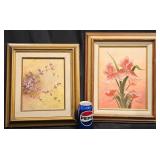 2 Framed Floral Paintings w Wood Frames