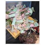 Tote of Artificial Flowers, Baskets & Decor Items
